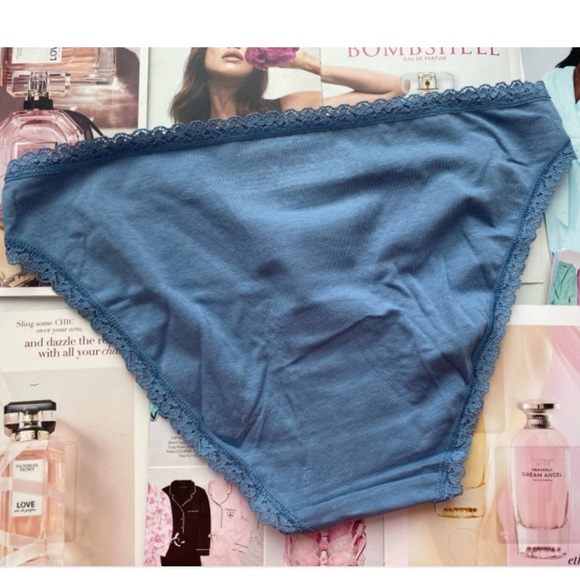 VICTORIA SECRET BLUE ALPINE ANGEL HIGH WAIST LACE TRIM COTTON BIKINI PANTY LARGE - Picture 3 of 13